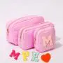 Keymay Bridesmaids Gift Cute Small Coin Purse Key Case Personalized Chenille Letter Patch Nylon Bag Make up Pouch Cosmetic Bag