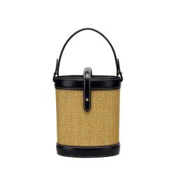 2023 Fashion Trend Pu Leather With Straw Bucket Shape Women Purse Custom Logo And Color Luxury Cross Body Bag Hand bag