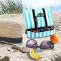 Blue Stripes Beach Tote Bag with Detachable Cooler Compartment Insulated Picnic Cooler Bag Pool Bag for Women