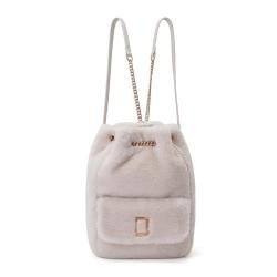Wholesale Handbags Factory Custom Korea Trending Plush Rolling Bags Winter Cute Plush Ladies Fluffy Backpack With Gold Chain