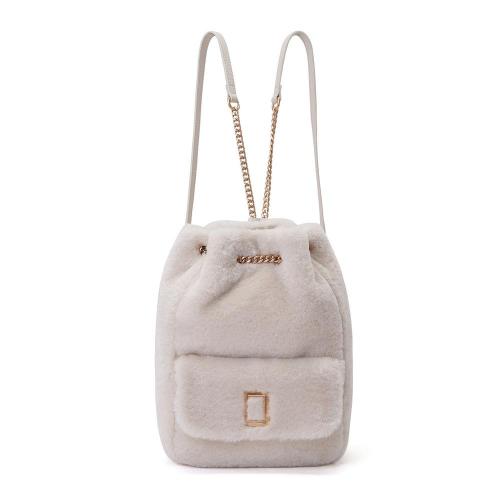 Wholesale Handbags Factory Custom Korea Trending Plush Rolling Bags Winter Cute Plush Ladies Fluffy Backpack With Gold Chain