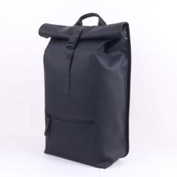 CHANGRONG Custom high quality black waterproof leather travel laptop top roll backpack men