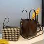 Fashion Casual Shoulder Genuine Leather Crossbody Bag Houndstooth Cosmetic Bag Vintage Women Bucket Hand Bags