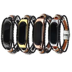 Hot Sale Bracelet Strap For Mi Band 3/4 NFC Buckle Metal Ethnic Style Beaded Retro Genuine Leather Element Replacement Wristband