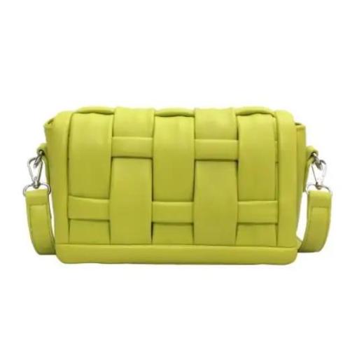 Trendy Summer Women's Square Shoulder Bag New Style Woven Handmade Zipper Closure Single Strap PU Polyester Portable Letter
