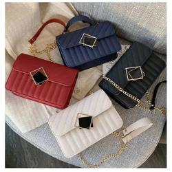 Korean Fashion Luxury  Chains Crossbody Hand Bags For Women PU Ladies Purses Girl Pure Color Diamond Lattice Custom Handbags