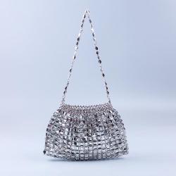 Custom Wholesale New Handwoven Pvc Beaded Shoulder Bag Long Chain Crossbody Mini Bag Shiny Design Party Evening Bag