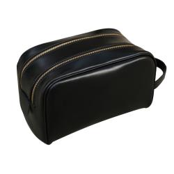 Double zipper men leather dopp kit leather wash bag organizer toiletry bag travel bag