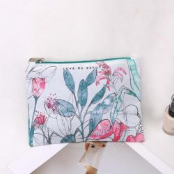 Eco-friendly Digital Printing Canvas Cosmetic Case Brush Storage Bag Customized Luxury Makeup Zipper Cotton Canvas Pouch