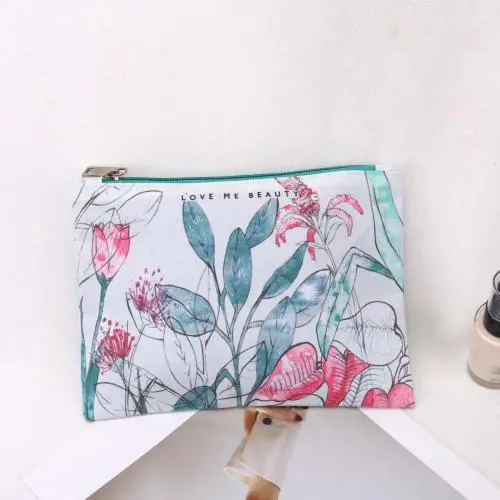 Eco-friendly Digital Printing Canvas Cosmetic Case Brush Storage Bag Customized Luxury Makeup Zipper Cotton Canvas Pouch