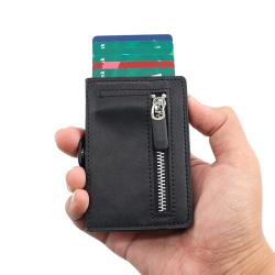 Fashion Smart RFID Wallet Custom Leather Aluminum Pop Up Card Holder Men Metal Wallet