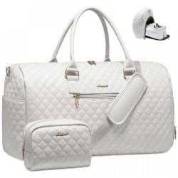 Carry on quilted PU leather Weekender Overnight Bag with Toiletry Bag Waterproof Tote Casual Crossbody Casual Travel Duffle Bag