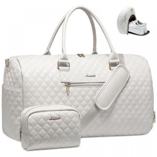 Carry on quilted PU leather Weekender Overnight Bag with Toiletry Bag Waterproof Tote Casual Crossbody Casual Travel Duffle Bag