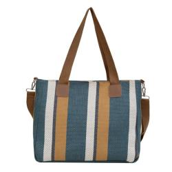 ZF005 Logo with Custom Printed Woman New Fashion Striped Canvas Tote Bag Cotton Flax Handbag Travel Shopping Bag