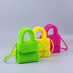 Popular 2024  luxury fashion acrylic resin handmade beads chain mini hand bags women handbags ladies beaded bag