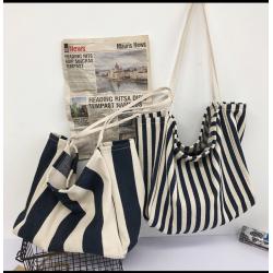 Wholesale Casual Large Capacity Striped Canvas Shoulder Bag Lazy Style Portable Ladies Literary Canvas Handbag