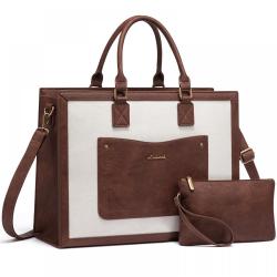 LOVEVOOK 2pcs/set Wholesale 15.6 In Laptop Tote Work Bag PU Leather Vintage Briefcase Large Laptop Bag for Women