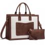 LOVEVOOK 2pcs/set Wholesale 15.6 In Laptop Tote Work Bag PU Leather Vintage Briefcase Large Laptop Bag for Women
