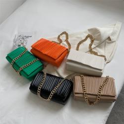 Popular Niche Summer Woman's Bag New Style French Fashion Simple Small Square Pleated Bag Chain Single Shoulder Underarm Bag