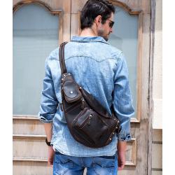 Retro Crazy Horse Skin Men's Oblique Cross Leisure Outdoor Travel Bag