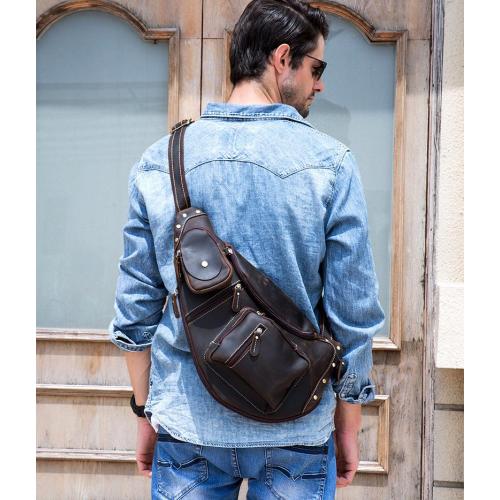Retro Crazy Horse Skin Men's Oblique Cross Leisure Outdoor Travel Bag