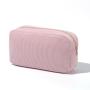 RTS Soft Corduroy Recycled White Color Large Cosmetic Personalized Makeup Bag With Custom Glitter Chenille Patch Logo