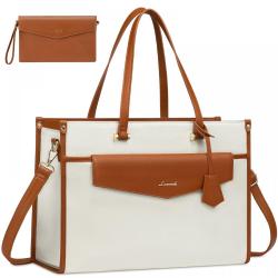 LOVEVOOK classic elegant 15.6 Vintage Leather Tote Bag for ladies office computer Briefcase large shoulder women laptop handbags
