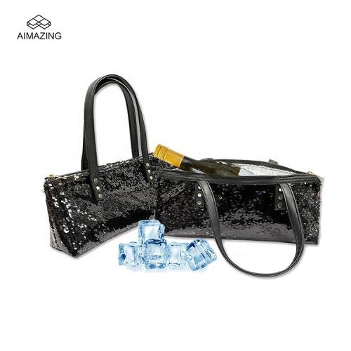 Sequins Single Bottle Insulated Wine Tote Wine Carrier Bag Portable Protective Wine Cooler for Travel Picnic Beach