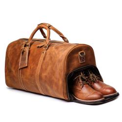2024 Custom Crazy Horse Genuine Leather Travel Bags For Vintage Men Duffel