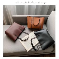 New Korean Fashion Lady Chains Tote Bag Pu Pure Color Stylish Shoulder Bag Handbag with Large Capacity for Women