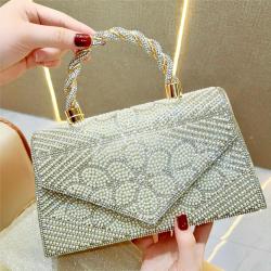 New Fashion Retro Full Pearl Chain Small Square Dinner Bag Rhinestone Handbag Crossbody Evening Bags Women Clutches