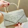 New Fashion Retro Full Pearl Chain Small Square Dinner Bag Rhinestone Handbag Crossbody Evening Bags Women Clutches