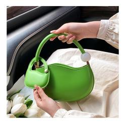 Trendy Lady Designer Bag  2 in 1 PU Leather Pure Color Unique Bean Shape Handbag Fashion Women Purses Zipper Round Bead