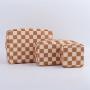 Keymay High Quality Custom Print Pattern Embroidery Letter Cherecked Plaid Cosmetic Bag Initial Makeup Bag Custom Print Pouch