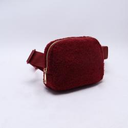 Keymay Stock New Fleece Red Sherpa Fanny Pack Interior Zipper Mesh Pockets 1L Crossbody Bags Adjustable Everywhere Belt Bag