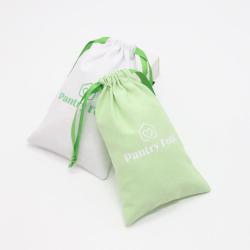 Promotion White Green Cotton Canvas Gift Packaging Skincare Makeup Bag Cotton Dust Pouch With Logo Printed