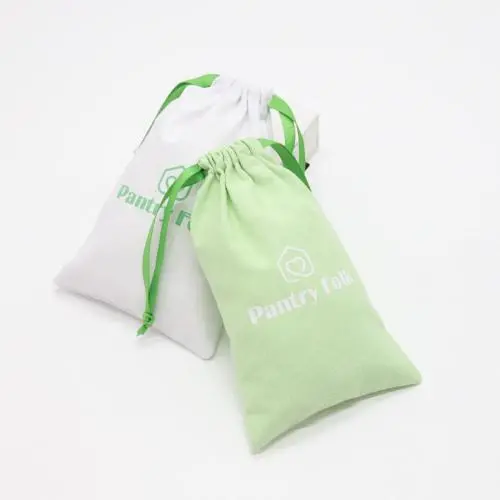 Promotion White Green Cotton Canvas Gift Packaging Skincare Makeup Bag Cotton Dust Pouch With Logo Printed