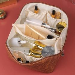Customized Vintage Retro Style Emboss Flower Women Lady Toiletry PU Leather Travel Makeup Cosmetic Bags