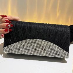 Shiny Pleated Crossbody Shoulder Handbag Clutch Evening Bag Handmade Rhinestone Evening Bags For Party