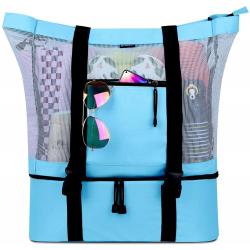 Gelory Detachable Beach Cooler Large Capacity Ultra Durable Padded Handle Mesh Beach Tote Bag for Women