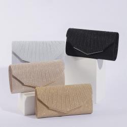 Hardware Trim Strip Textured Bright Flash Particle Clutch Purse Dinner Party Bridal Handbag Evening Bag