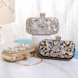 Exquisite rhinestone flower clutch bags bridal bag party crossbody handbag formal occasion evening bags for woman