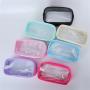Keymay Personalized Gift Chenille Letter Patches Waterproof Clear Pvc Makeup Pouch Bag Cosmetic Travel Toiletry Bag Travel Bag