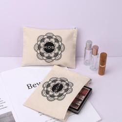 Eco-Friendly Organic Cotton Canvas Travel Cosmetic Bag Custom Screen Printing Canvas Makeup Pouch
