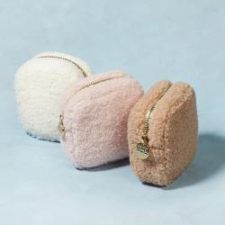 Stock Small mini Jewellery bag Custom Embroidery Cute Teddy Makeup Bag Zipper Coin Cosmetic Purse sherpa Cosmetic bag