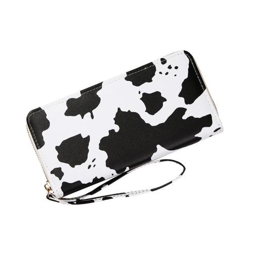 2024 Summer Korean Version Women's Cross-Border Hand Bag Multi-Compartment Long Horizontal Open Contrast Milk Cow Pattern