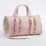 Factory Wholesale Polyester Gingham Sports Gym Bag Travel Yoga Duffle Bag Women Girls Ladies Cute Ruffle Weekender Duffle Bag