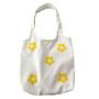 Women's Canvas Bag Reusable Shoulder Schoolbag with Cartoon Flowers Custom Logo Shopping Tote Bag