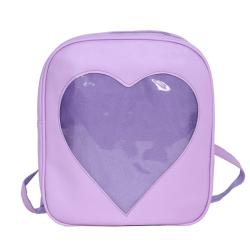 China Factory Custom Fashion PU Leather Clear PVC Window Pin Bag Women Girls Designer Ita Bags School Backpack