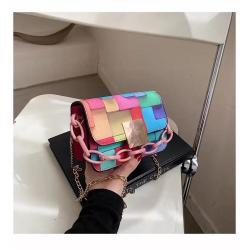 Fashion Women High Quality Contrast Small Handbags Chain  Wholesale PU Lady Shoulder Bag Female Square Handbag
